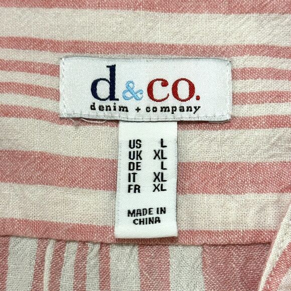 D&Co. Top Women L‎ Pink Striped Popover Yarn Woven Hi-Low Hem Linen Blend F14 - Picture 9 of 16